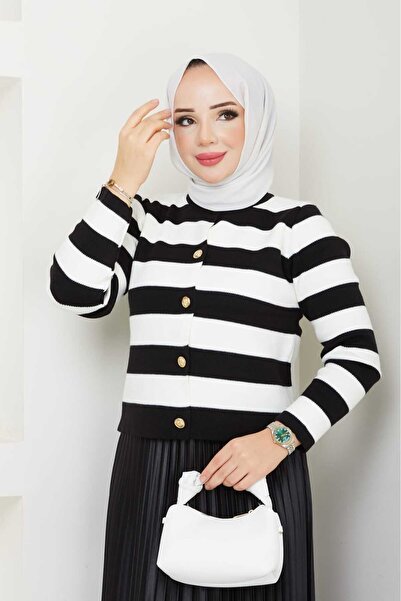 modapark.ist Γυναικεία ριγέ πλεκτή ζακέτα