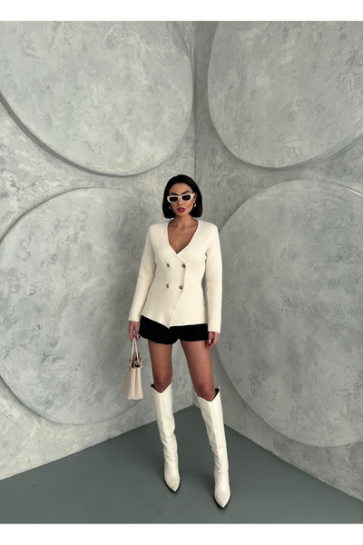 LOISY Kadın Gold Düğmeli Triko Blazer Ceket