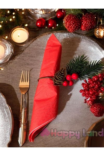 Happyland Berry Kokina Napkin Holder with Christmas Decor - Decorative Napkin Ring and Ring