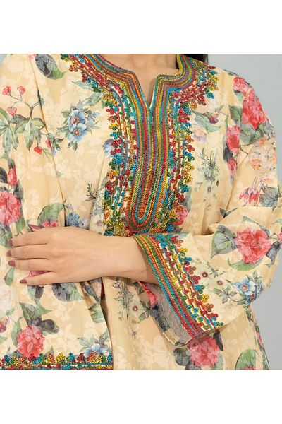 IKKXA Embroidered Ploral Printed Jalabiya CJ1091