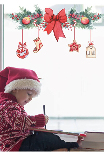 WALLHUMAN Yılbaşı-Kurdeleli Yılbaşı Süsü Çocuk Bebek Odası Sticker Set