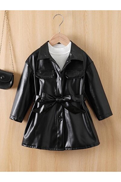 shop κοριτσίστικο μαύρο δερμάτινο παλτό