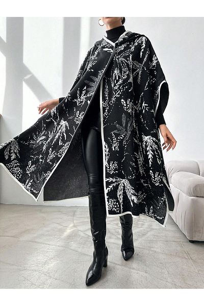 Kayaka triko women's hooded patterned poncho
