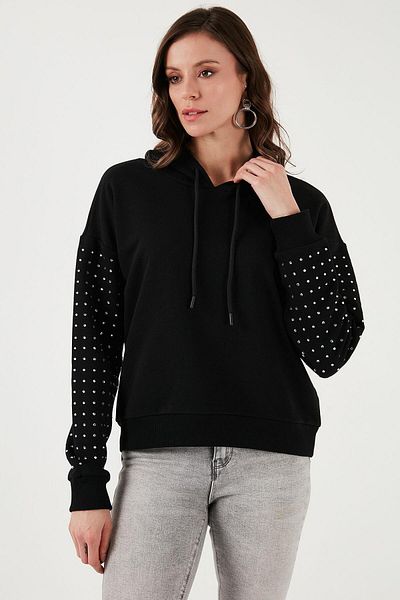 Fashion Friends Cotton Blend Regular Fit Hooded Neck Stone Detailed Sweat Sweat 24K0390K1