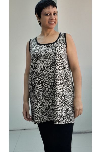 Mertcan Butik Μπλουζάκι βισκόζης με χοντρό λουράκι σε καφέ μαύρο λεοπάρ