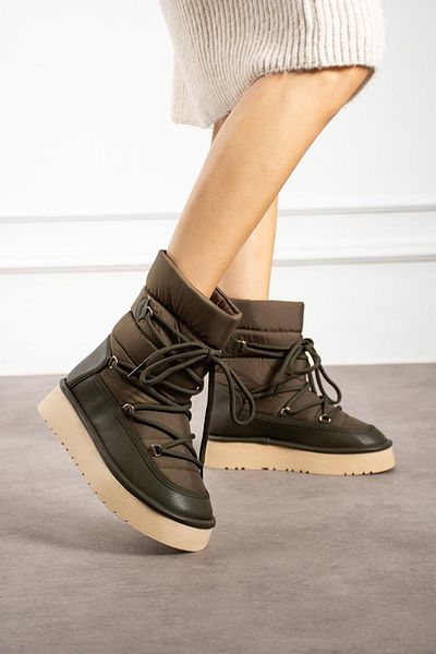 ShoeTek Γυναικείες μπότες Leonya Khaki - Lace-Up Snow Boots, Parachute Fabric