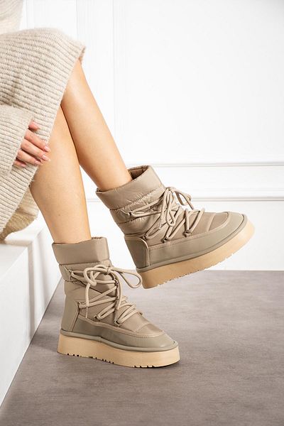 ShoeTek Γυναικείες μπότες Leonya Beige - Lace-Up Snow, Parachute Fabric
