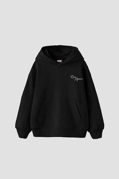 Bak Moda Hanorac negru premium unisex oversize imprimat Rise Again