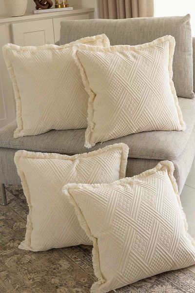 Pilloveland Natural Cotton Traditional Buldan Woven Throw Pillow Cover - 4 Pieces - 42*42 cm