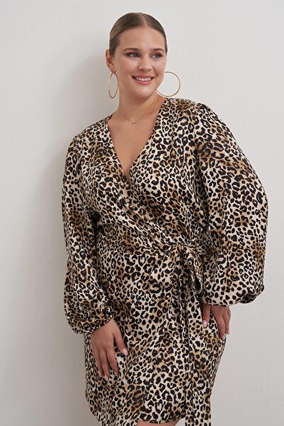 MYLİNE Beli Kuşaklı Leopar Elbise