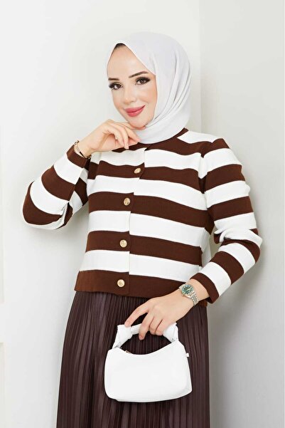 modapark.ist Γυναικεία ριγέ πλεκτή ζακέτα