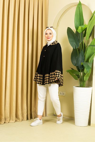 Kayaka triko Women's Print Button Neckline Poncho
