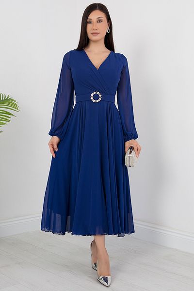 PULLIMM Rochie din șifon cu mânecă lungă cu guler dublu DNS1641
