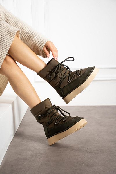 ShoeTek Γυναικείες μπότες Leonya Khaki - Lace-Up Snow Boots, Parachute Fabric