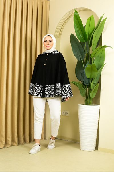 Kayaka triko Women's Floral Print Button Neckline Poncho