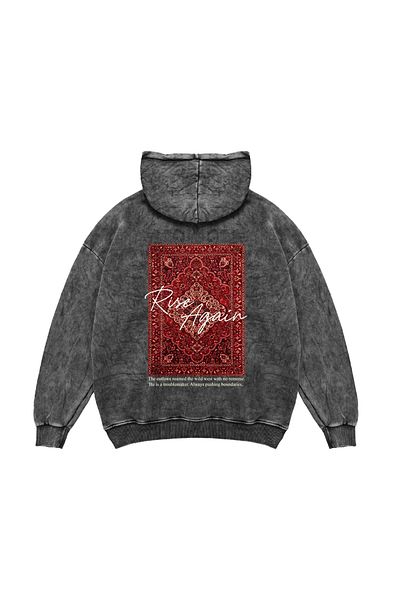 Bak Moda Rise Again Printed Oversize Unisex Premium Washable Black Hoodie