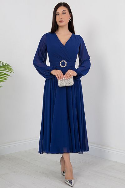 PULLIMM Rochie din șifon cu mânecă lungă cu guler dublu DNS1641