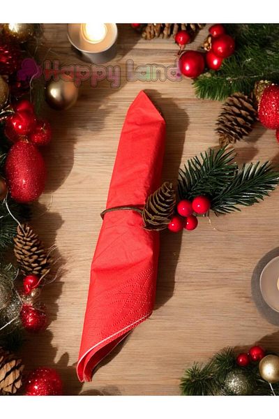 Happyland Berry Kokina Napkin Holder with Christmas Decor - Decorative Napkin Ring and Ring