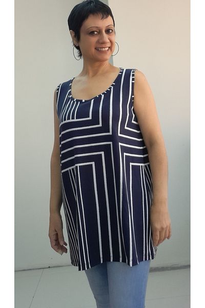 Mertcan Butik Thick Strap Viscose T-Shirt with Dark Blue Print