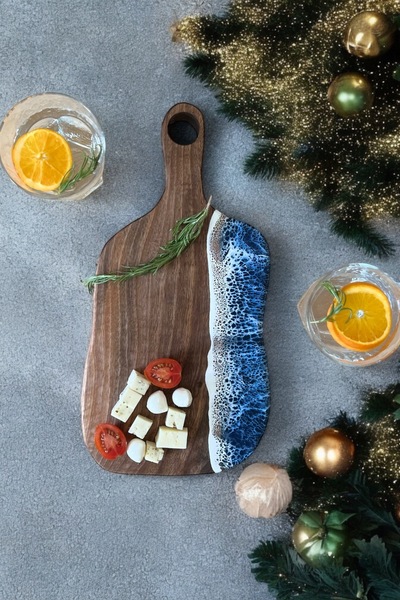 ardesta Ocean Wavy Walnut Serving Board, Epoxy Presentation Board - New Year'...