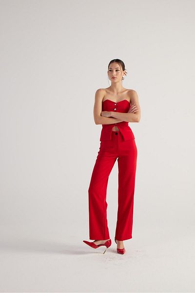 HOLLY LOLLY Red High Waist Nia Double Fabric Trousers