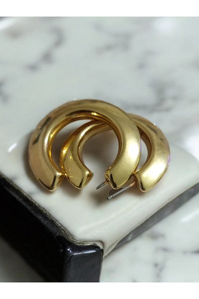 KANİNCHEN C-Shaped Gold Color Elegant Earrings