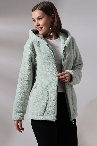 hazelin Water Green Plush Soft Welsoft Hooded Jacket - Zip-Up, Stretchy Hzl23W-Dsb 110081
