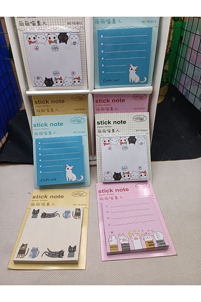 Meyra Accessories Cat Patterned Stick Note Cute Memo Pad Adhesive Convenient Memo Pads with Model Option 1Pcs