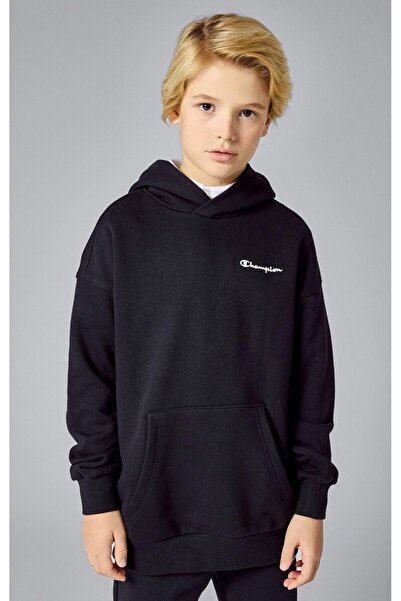 Champion Eco Future Hooded Sweatshirt Organik Pamuk Siyah Çocuk Kapüşonlu Sweatshirt
