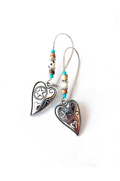 NHOUSE Modern Embroidered Heart Shaped Dangle / Retro Design Earrings