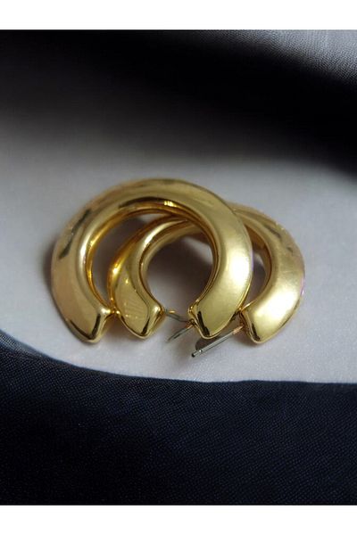 KANİNCHEN C-Shaped Gold Color Elegant Earrings