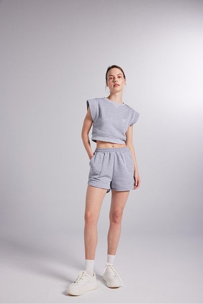 HOLLY LOLLY Mini Rhode Shorts with Elastic Waist and Contrast Stitching Gray
