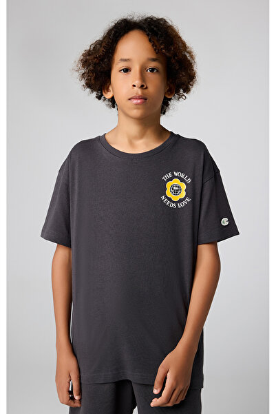 Champion Eco Future Crewneck T-Shirt Organik Pamuk Siyah Çocuk Tişört-306708-...