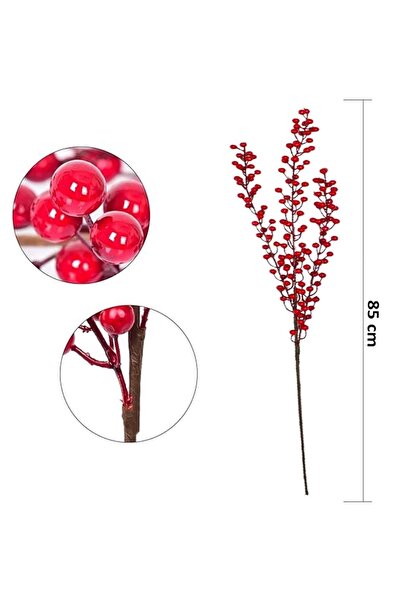 Astaş Yılbaşı Dekoru Kırmızı Berry Kokinalı Süslü Dekoratif Dal 85 cm