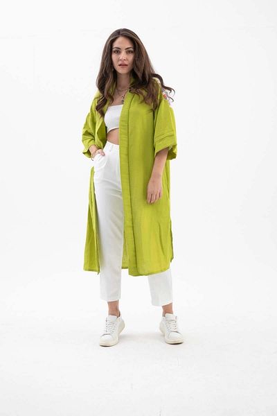 GIDY Back Printed Tassel Kimono - Light Green