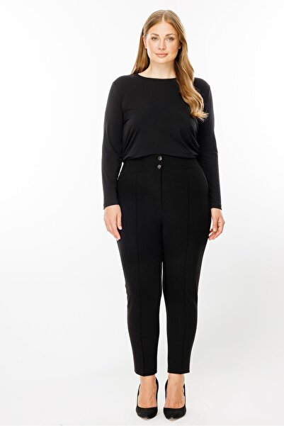 Moda İlgi Modailgi  Bel Korsajı Lastikli Geniş Paça Pantolon Siyah
