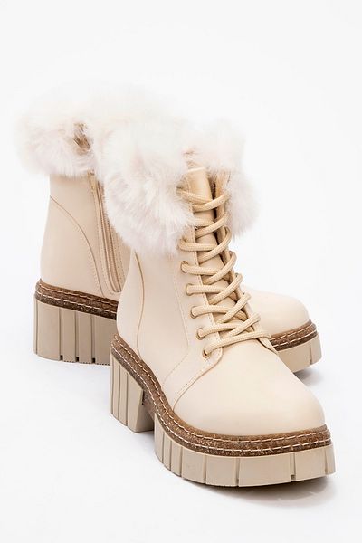 LuviShoes Jayla Cream Skin Women's Boots