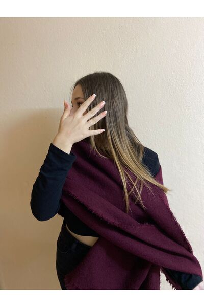 sema aksesuar Kadın Bordo Kışlık Düz Şal - Geniş Püsküllü Atkı - Omuz Şalı - Hediyelik