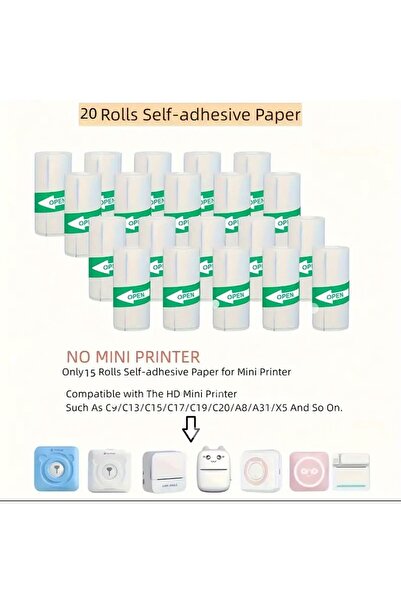 Hapşuruk 5 Adet Mini Termal Yazıcı Rulosu Yapışkanlı Kağıt Yüksek Kalite (Sti...
