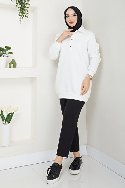 AHUNUR Tesettürde Mutluluk Removable Hooded 3 Thread Raster Sweatshirt