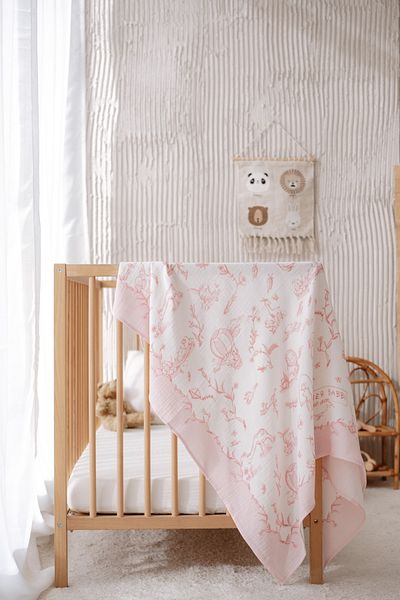 Atelier Babbi Double Layer Muslin Baby Blanket Toile De Jouy Pink 100X100 cm