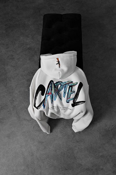 Slatra Men's White Cartel Embossed Printed Hooded Oversize Sweatshirt