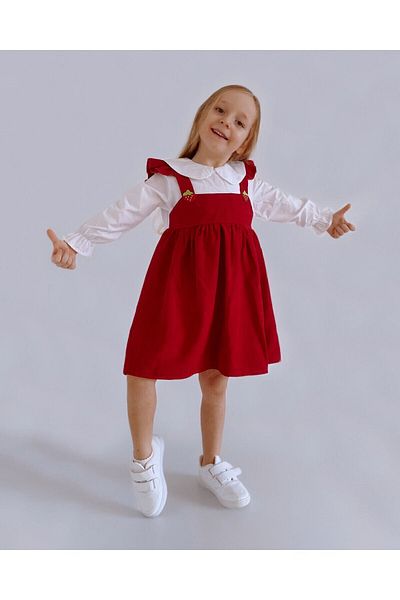 TINY BEAR Rochie cămașă cu broderie căpșuni pentru fetiță Strawberry Candy