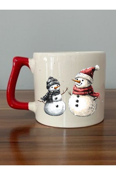 lili hediyelik Cute Snowmen Printed Red Handle Mug Cup Christmas New Year Gift