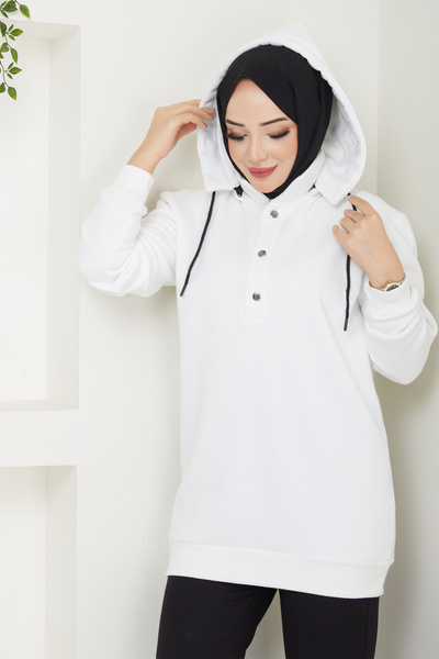 AHUNUR Tesettürde Mutluluk Removable Hooded 3 Thread Raster Sweatshirt
