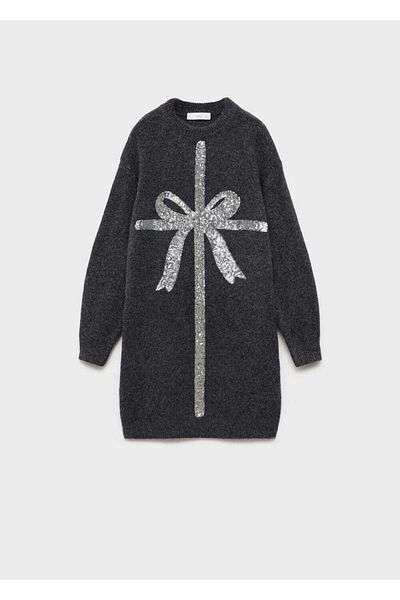 MANGO Kids Πλεκτό φόρεμα με λεπτομέρεια γραβάτα