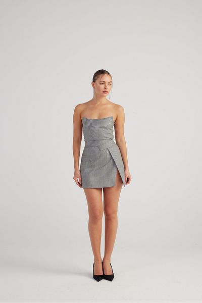 HOLLY LOLLY Slit Asymmetrical Waist Glittery Striped Eden Mini Skirt Gray