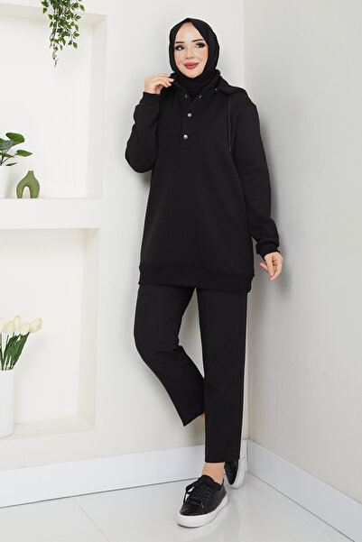 AHUNUR Tesettürde Mutluluk Çıkarabilir Kapşonlu 3 İplik Şardonlu Sweatshirt
