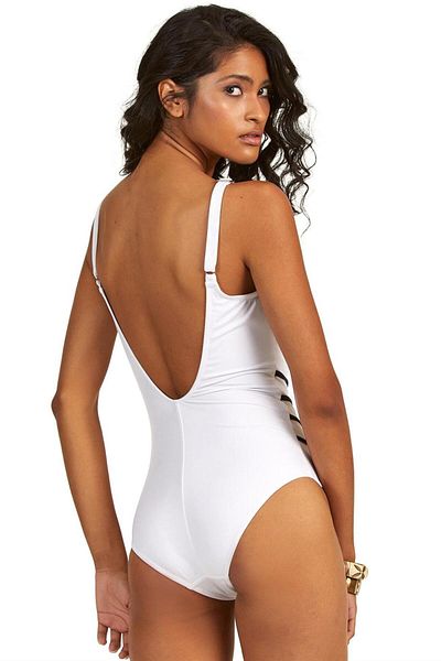 Argento Costum de baie alb pentru damă, cu gât rotund