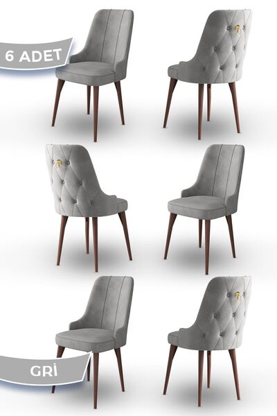 Canisa Concept Enoa Serisi, 1.sınıf Babyface Kumaş, 6 Adet Gri Sandalye Gold ...